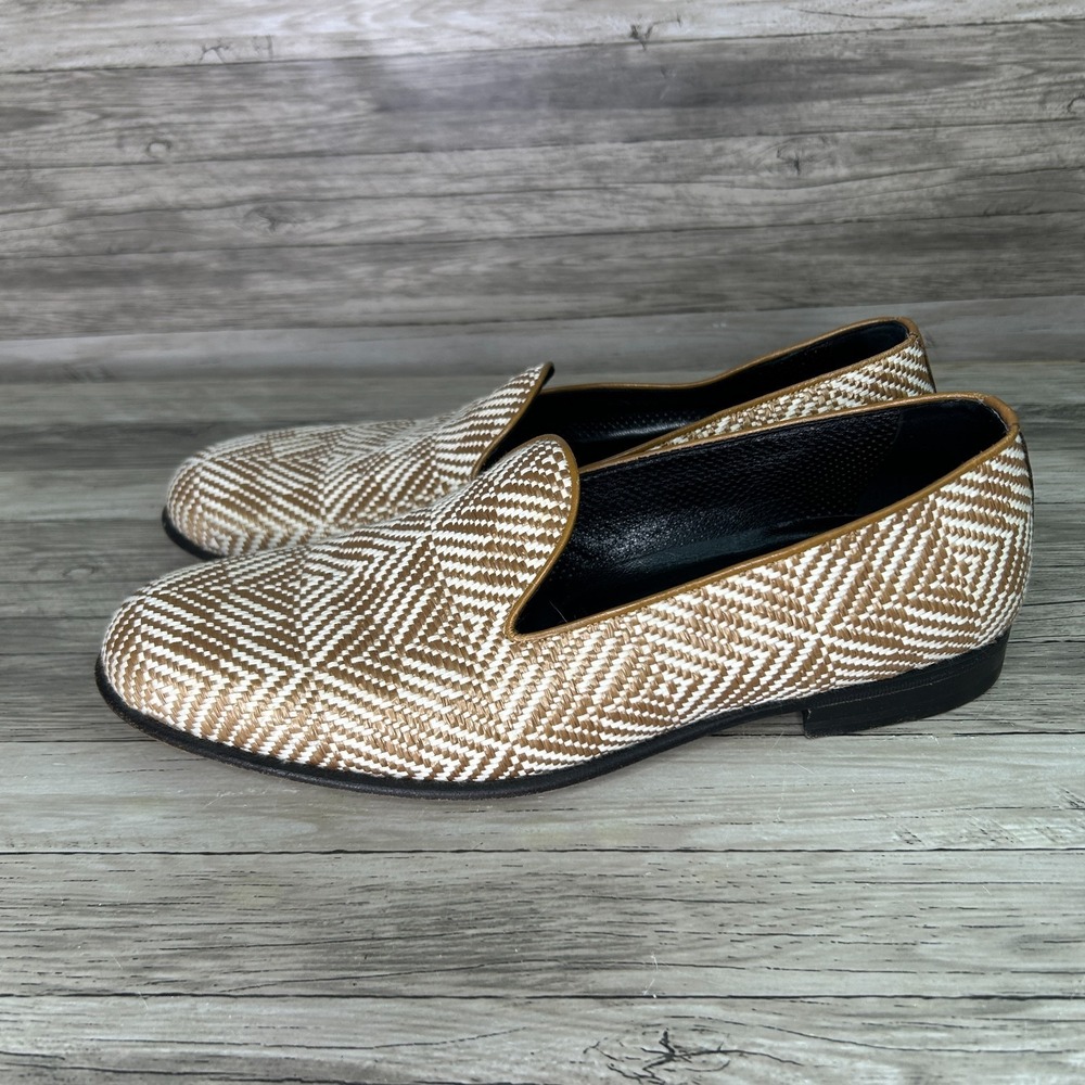 A. Testoni Italy Mens‎ Woven Raffia Loafers Size 8 Geometric Old Money Preppy